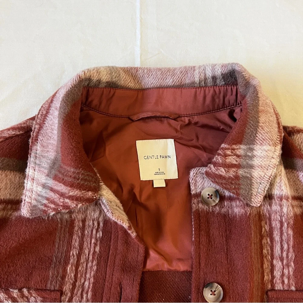 Gentle Fawn Leighton Jacket Red and Cream Plaid Flannel Button Up Long Shacket - Picture 7 of 9